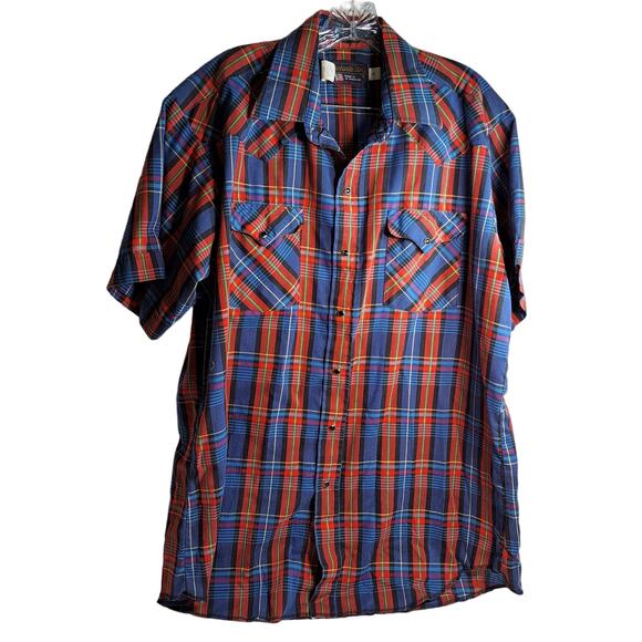 Authentic Vtg Panhandle Slim Western Shirt Pearl Snap Buttons Mens Size 17 Plaid - Picture 1 of 8